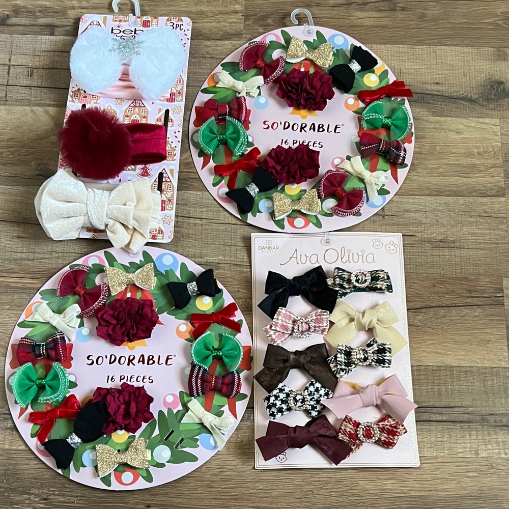 New Bebe Ava Olivia so’dorable girls baby 44pc hair bow headband set red